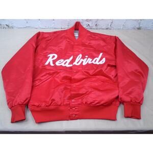 Vintage 60s Felco Illinois State Redbirds Red Satin Bomber Jacket Stitched Large